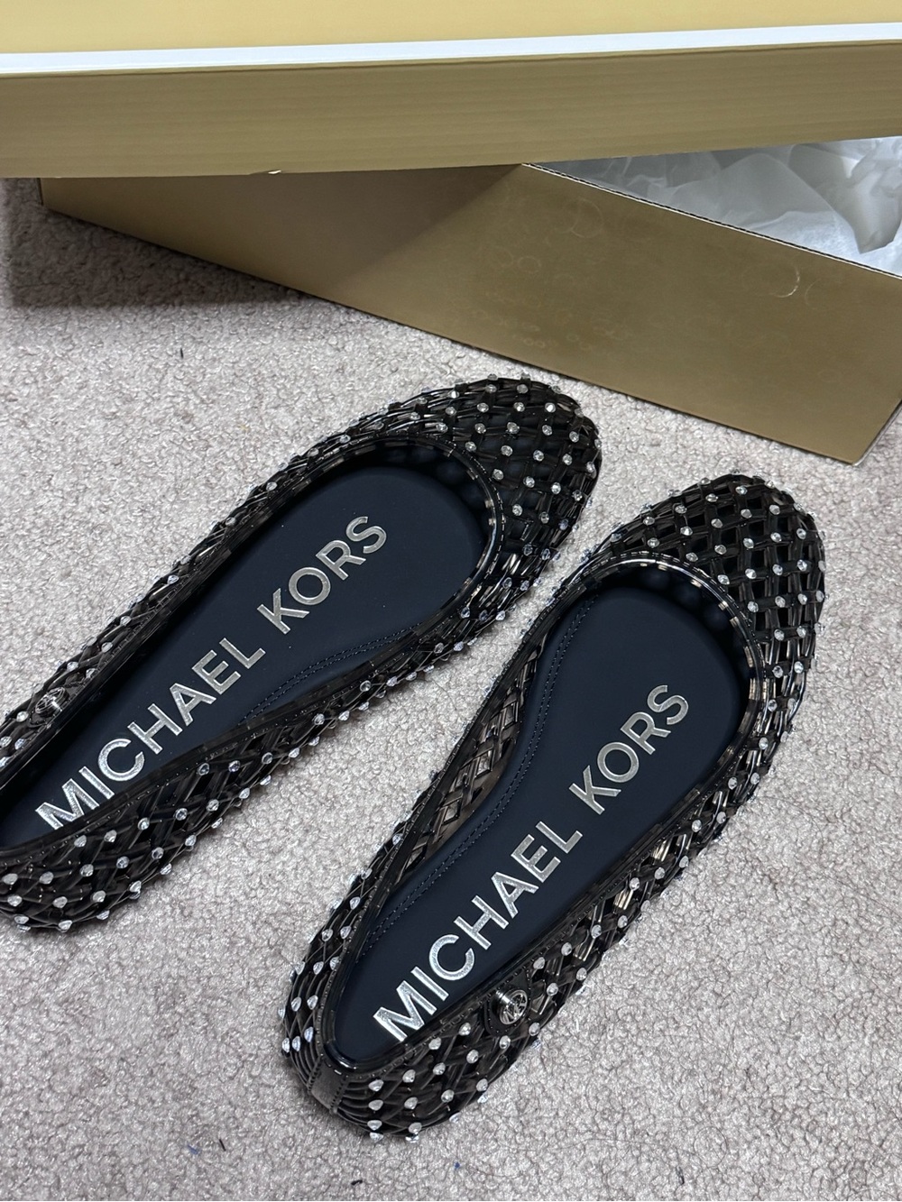 Michael Kors Black Studded Jelly Ballet Flats
